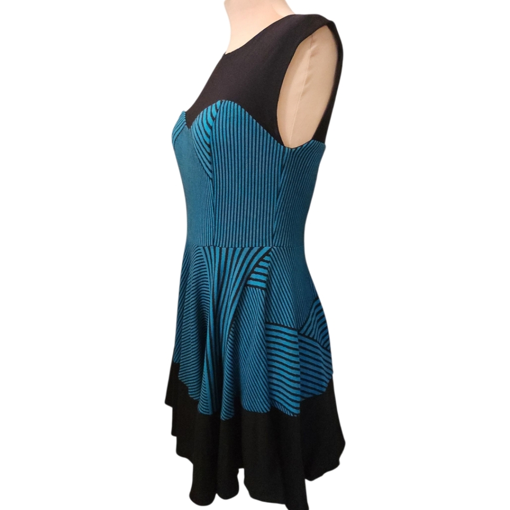 ANTHROPOLOGIE x EVA FRANCO Teal & Black Striped Swing Dress - Size 10 - Picture 7 of 14